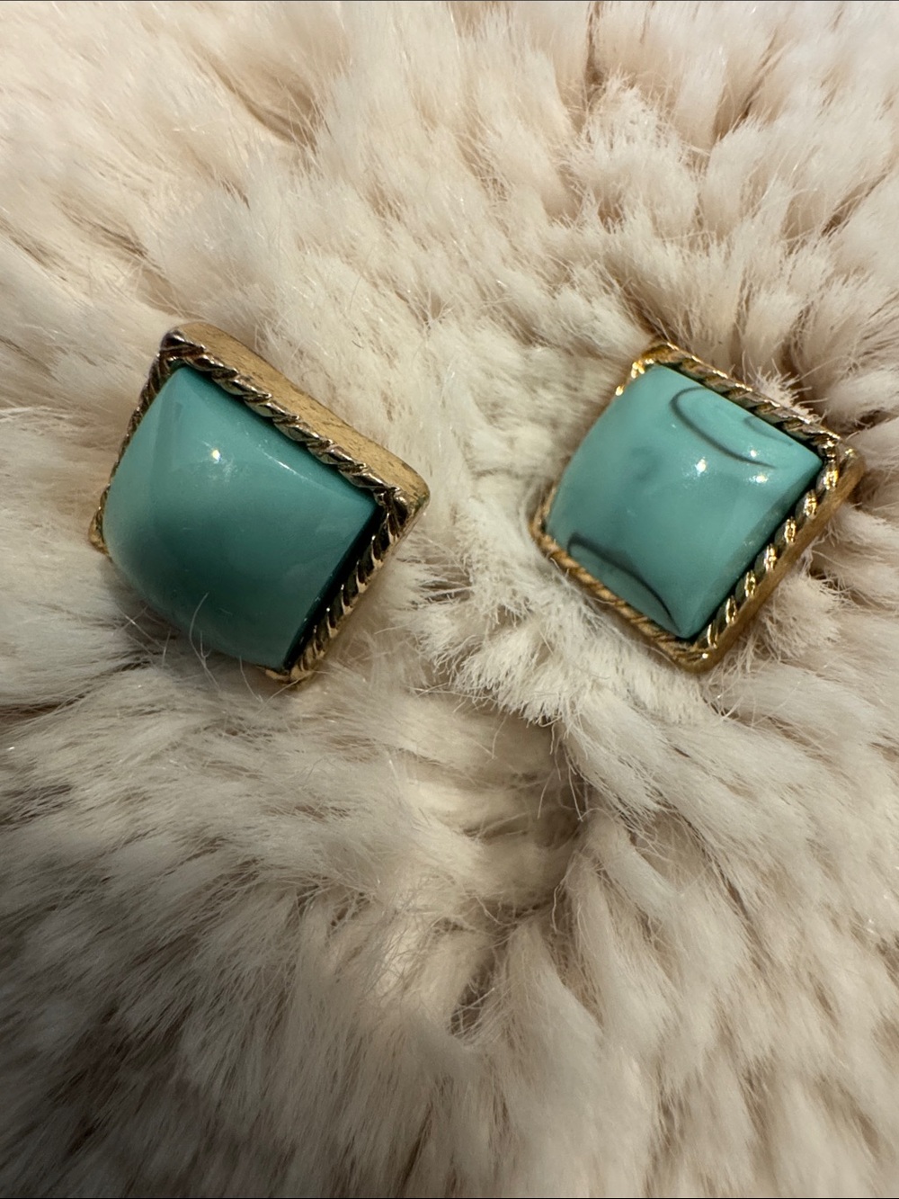 Vintage Gold-Trim Turquoise Square Stud Earrings - Women Jewelry